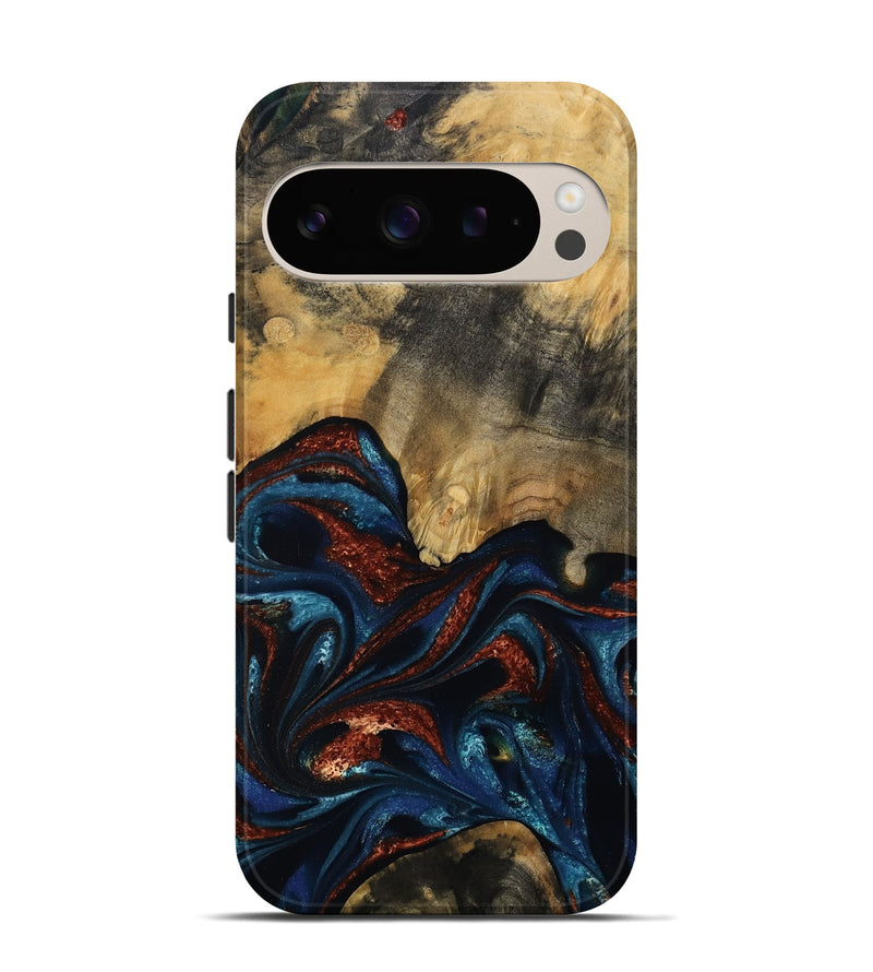 Pixel 9 Wood Live Edge Phone Case - Trinity (Teal & Gold, 809261)
