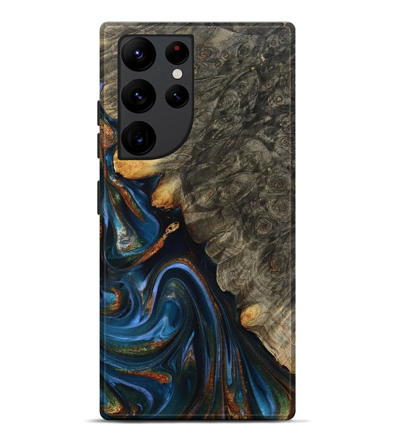 Galaxy S22 Ultra Wood Live Edge Phone Case - Jaylani (Teal & Gold, 809283)