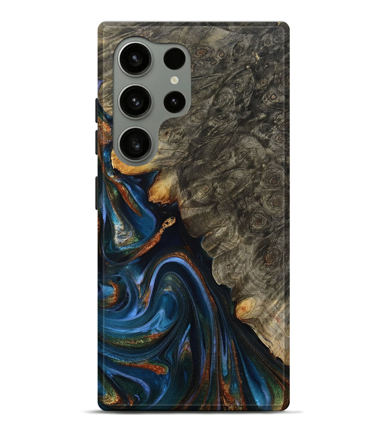 Galaxy S24 Ultra Wood Live Edge Phone Case - Jaylani (Teal & Gold, 809283)