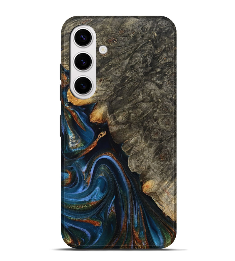Galaxy S25 Plus Wood Live Edge Phone Case - Jaylani (Teal & Gold, 809283)