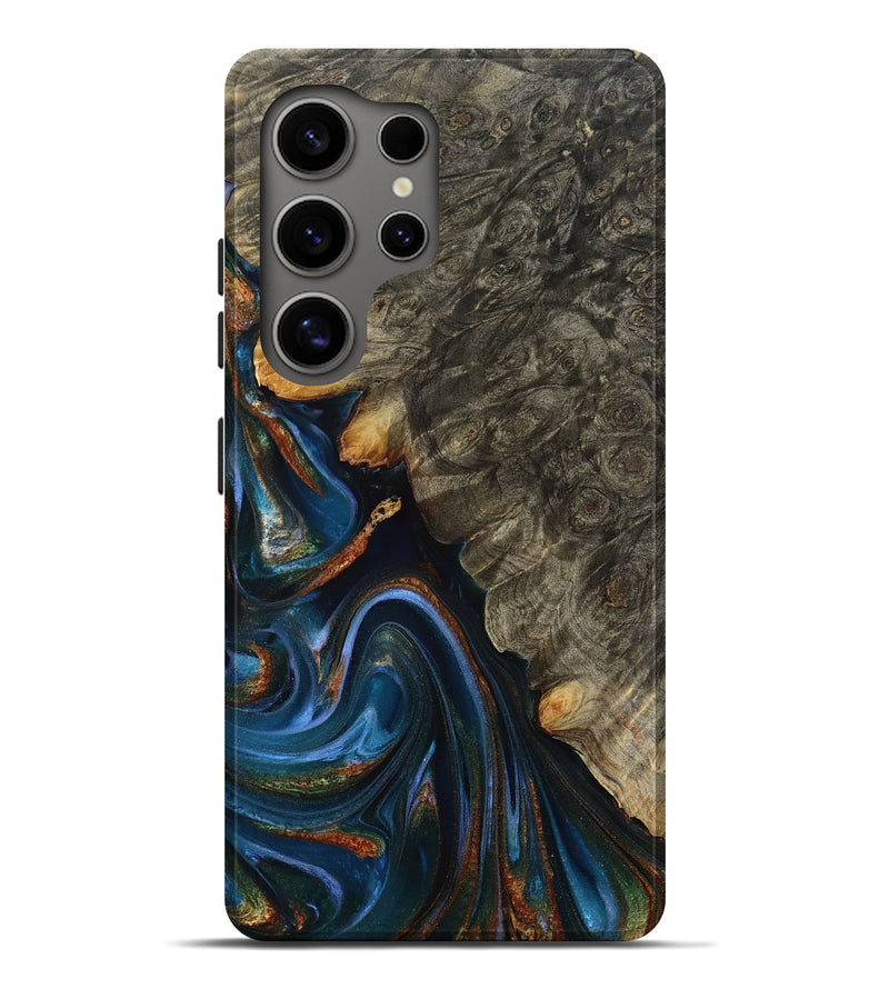 Galaxy S25 Ultra Wood Live Edge Phone Case - Jaylani (Teal & Gold, 809283)