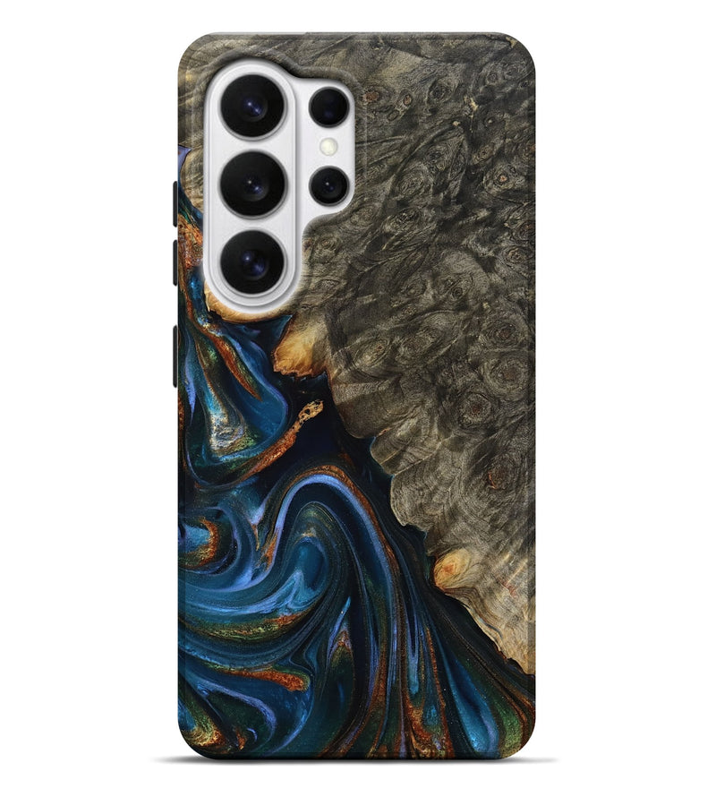 Galaxy S26 Ultra Wood Live Edge Phone Case - Jaylani (Teal & Gold, 809283)