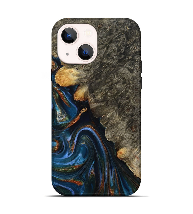 iPhone 14 Wood Live Edge Phone Case - Jaylani (Teal & Gold, 809283)