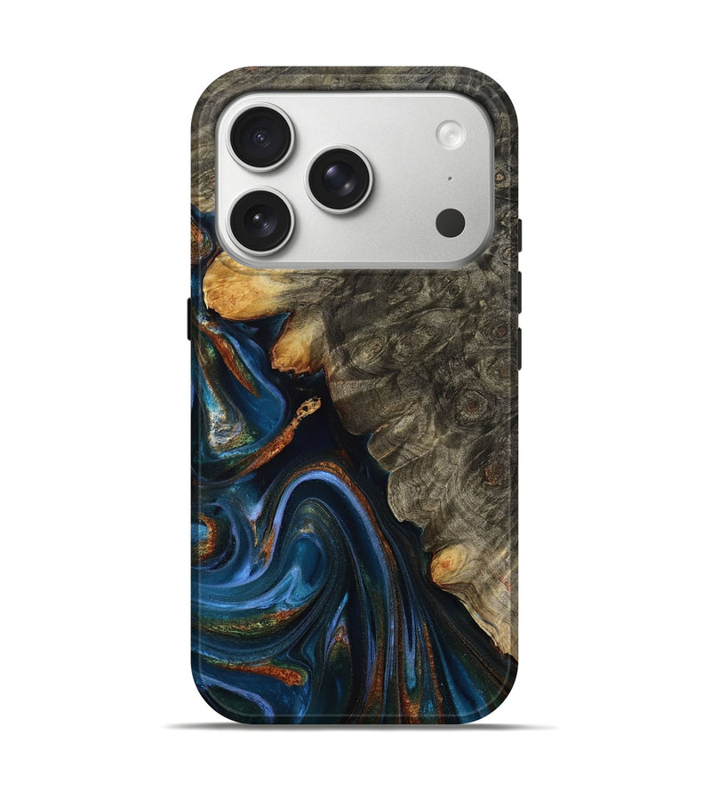 iPhone 17 Pro Wood Live Edge Phone Case - Jaylani (Teal & Gold, 809283)