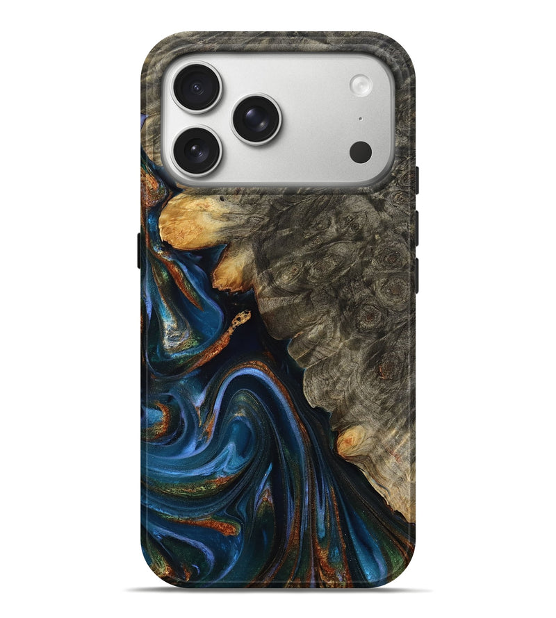 iPhone 17 Pro Max Wood Live Edge Phone Case - Jaylani (Teal & Gold, 809283)