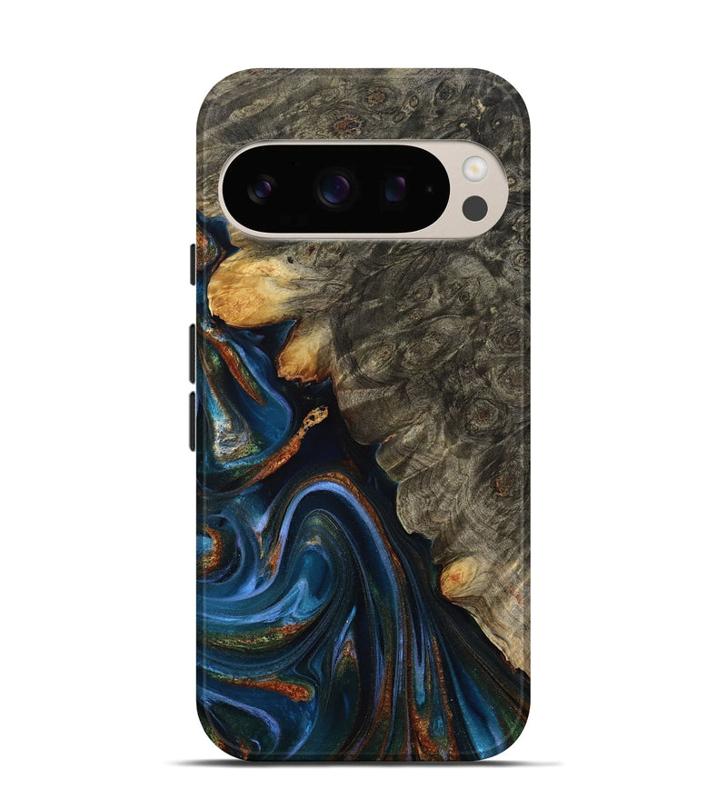 Pixel 10 Pro Wood Live Edge Phone Case - Jaylani (Teal & Gold, 809283)
