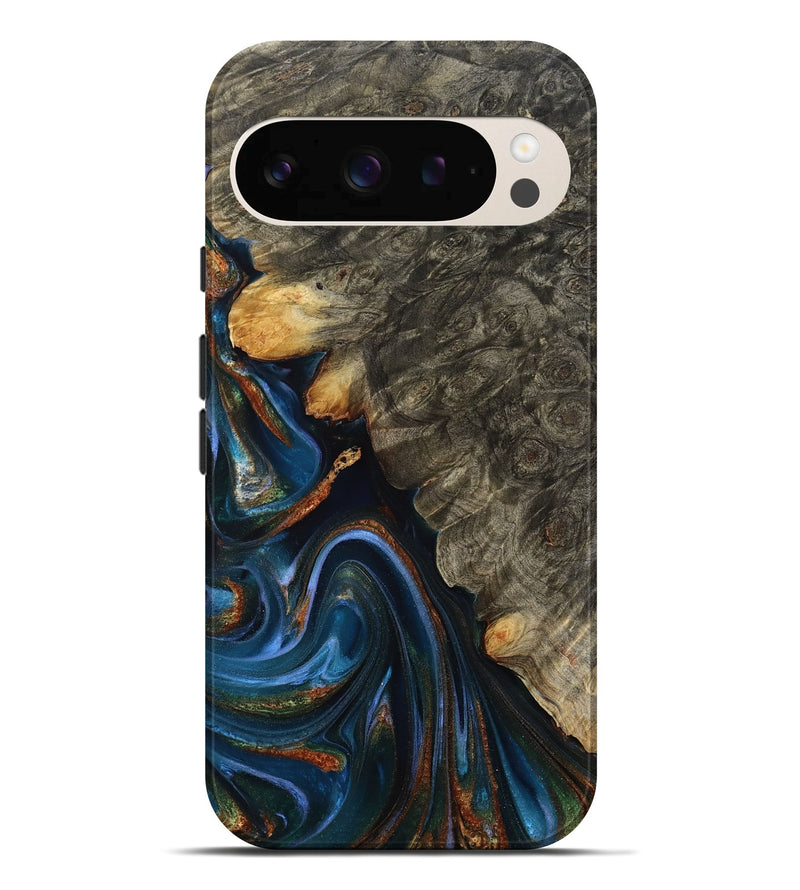 Pixel 10 Pro XL Wood Live Edge Phone Case - Jaylani (Teal & Gold, 809283)