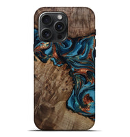 iPhone 16 Pro Max Wood Live Edge Phone Case - Laraine (Teal & Gold, 809286)