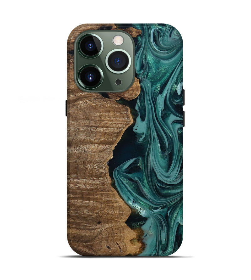 iPhone 13 Pro Wood Live Edge Phone Case - Evelyn (Green, 809289)