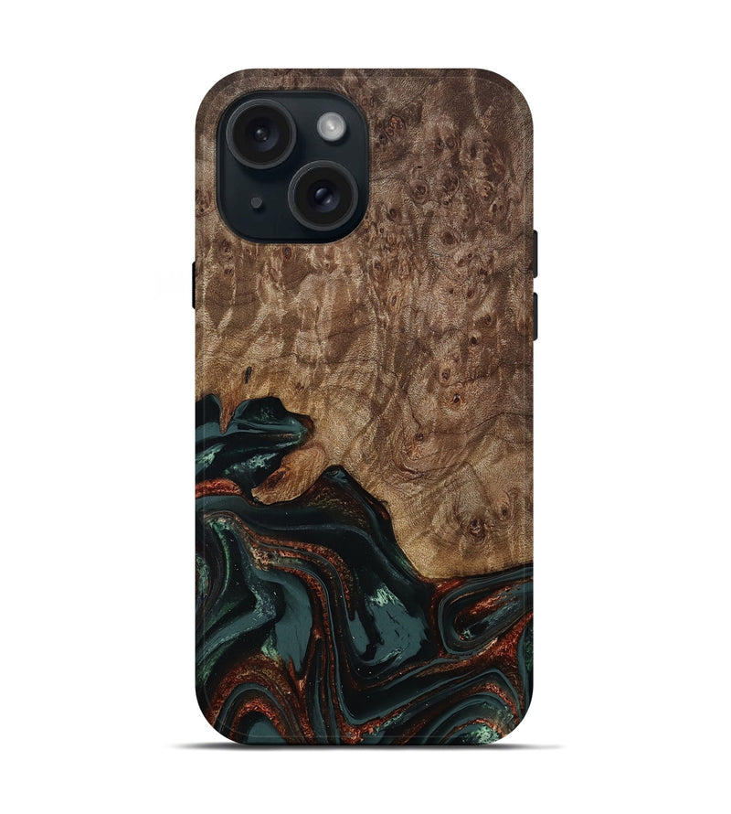 iPhone 15 Wood Live Edge Phone Case - Jaliyah (Green, 809290)