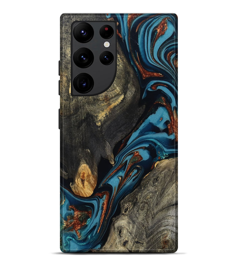 Galaxy S22 Ultra Wood Live Edge Phone Case - Ireland (Teal & Gold, 809292)