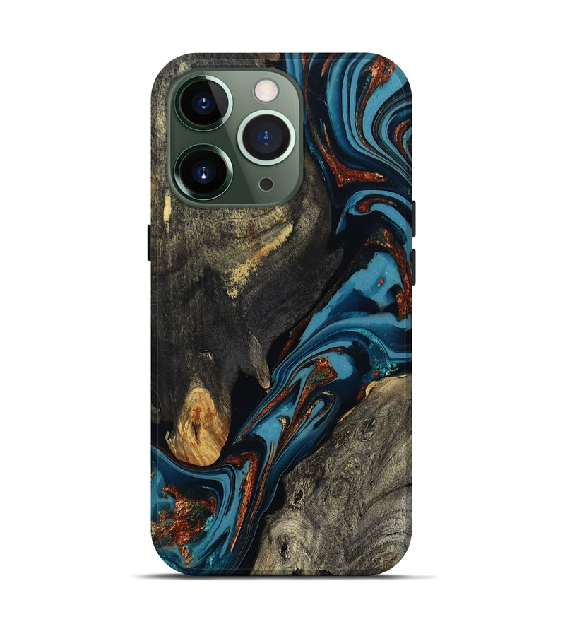 iPhone 13 Pro Wood Live Edge Phone Case - Ireland (Teal & Gold, 809292)