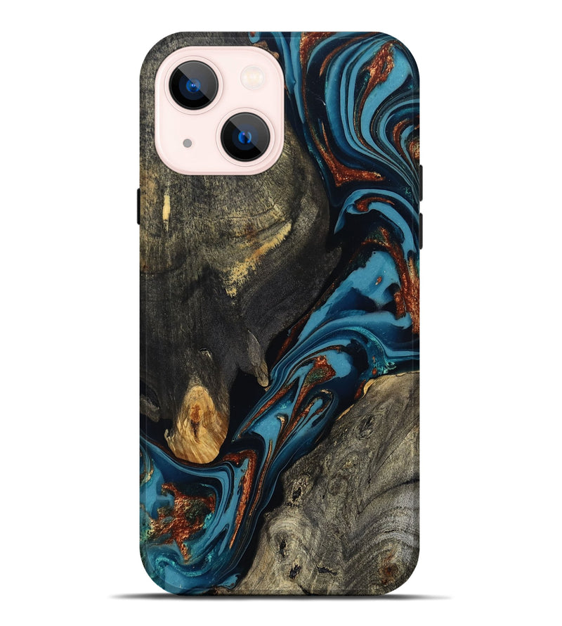 iPhone 14 Plus Wood Live Edge Phone Case - Ireland (Teal & Gold, 809292)