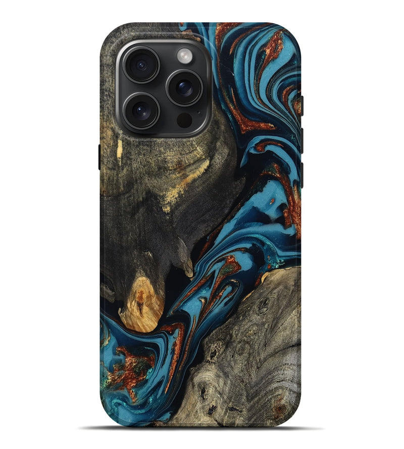 iPhone 16 Pro Max Wood Live Edge Phone Case - Ireland (Teal & Gold, 809292)