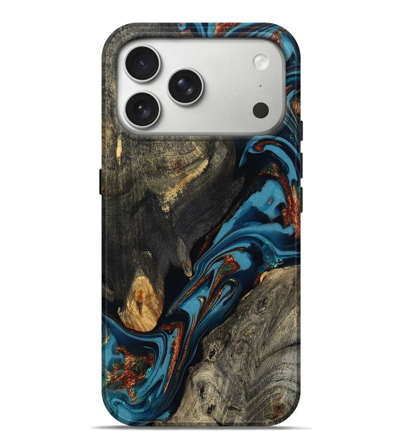 iPhone 17 Pro Max Wood Live Edge Phone Case - Ireland (Teal & Gold, 809292)