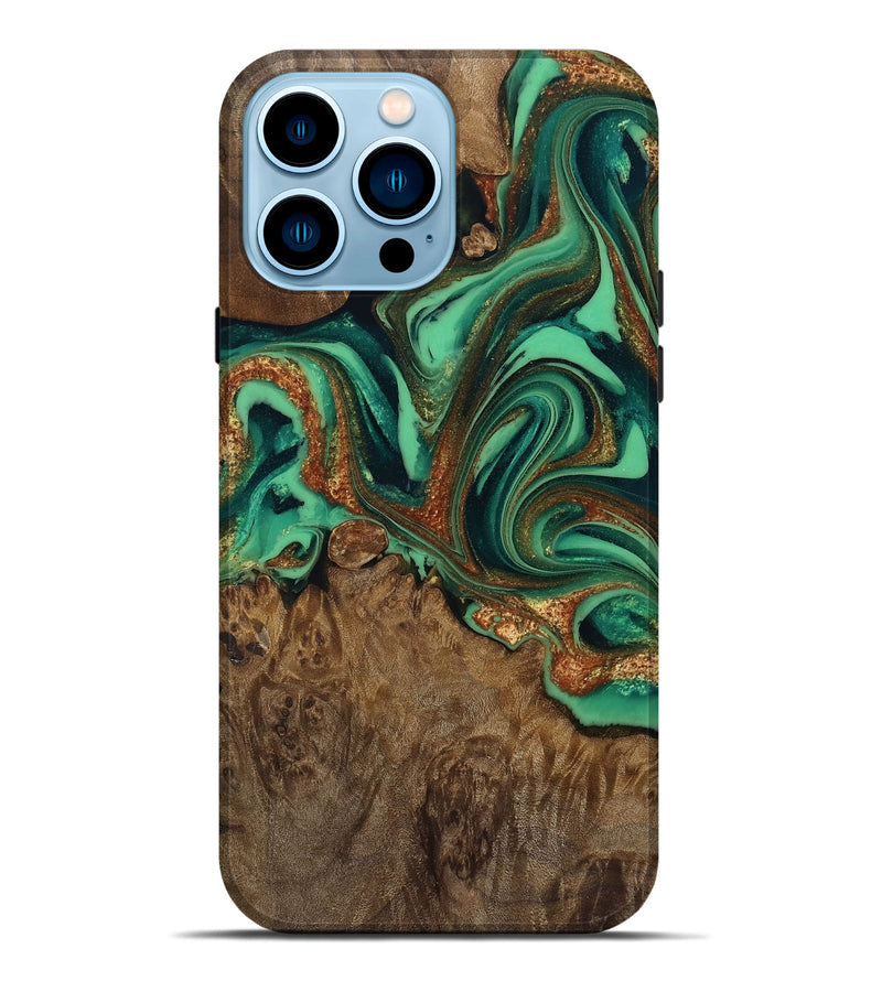 iPhone 14 Pro Max Wood Live Edge Phone Case - Liza (Green, 809302)