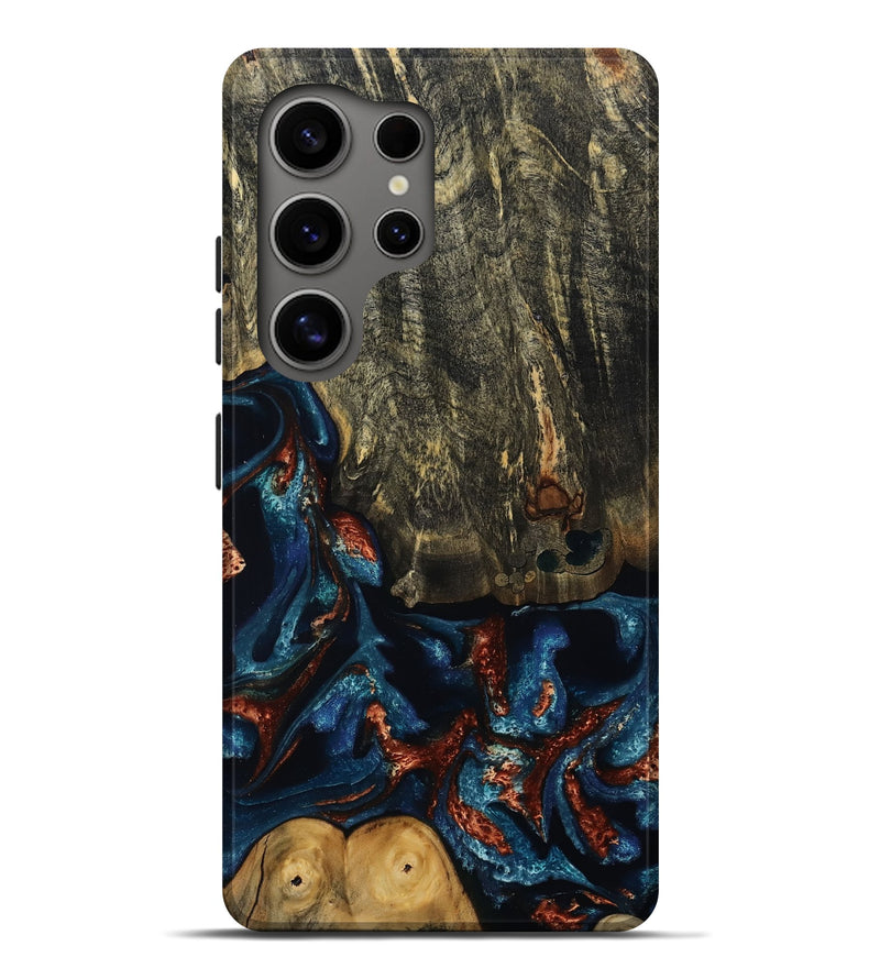 Galaxy S25 Ultra Wood Live Edge Phone Case - Zev (Teal & Gold, 809304)