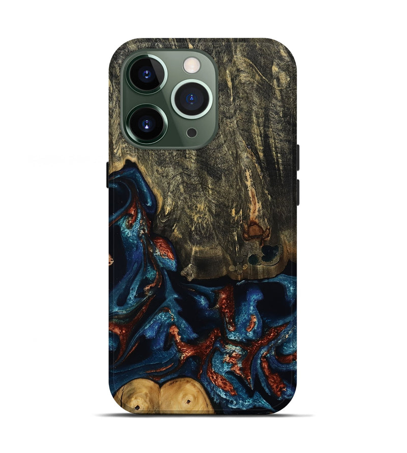 iPhone 13 Pro Wood Live Edge Phone Case - Zev (Teal & Gold, 809304)
