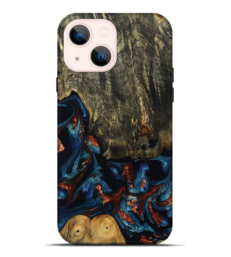 iPhone 14 Plus Wood Live Edge Phone Case - Zev (Teal & Gold, 809304)