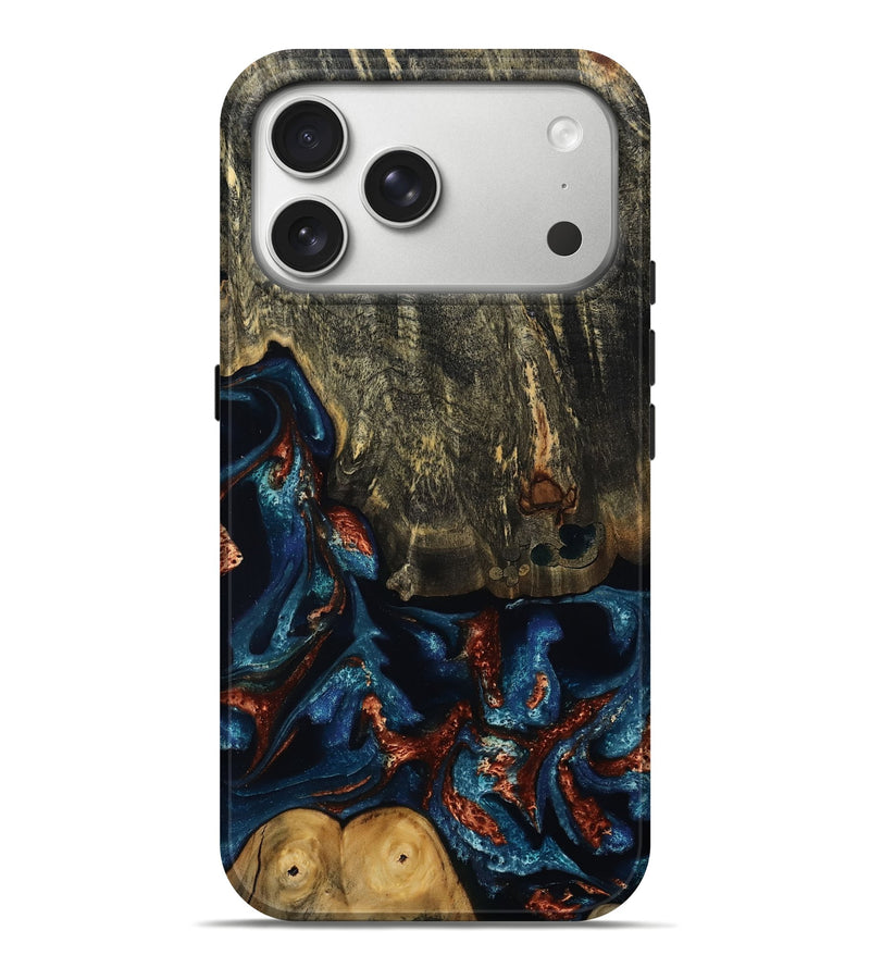 iPhone 17 Pro Max Wood Live Edge Phone Case - Zev (Teal & Gold, 809304)