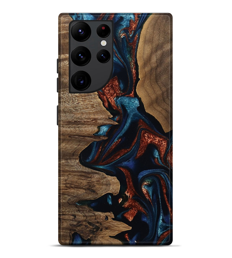 Galaxy S22 Ultra Wood Live Edge Phone Case - Lilyana (Teal & Gold, 809305)