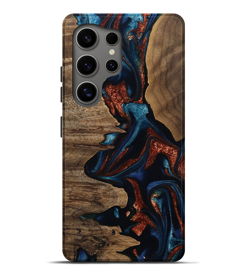Galaxy S25 Ultra Wood Live Edge Phone Case - Lilyana (Teal & Gold, 809305)