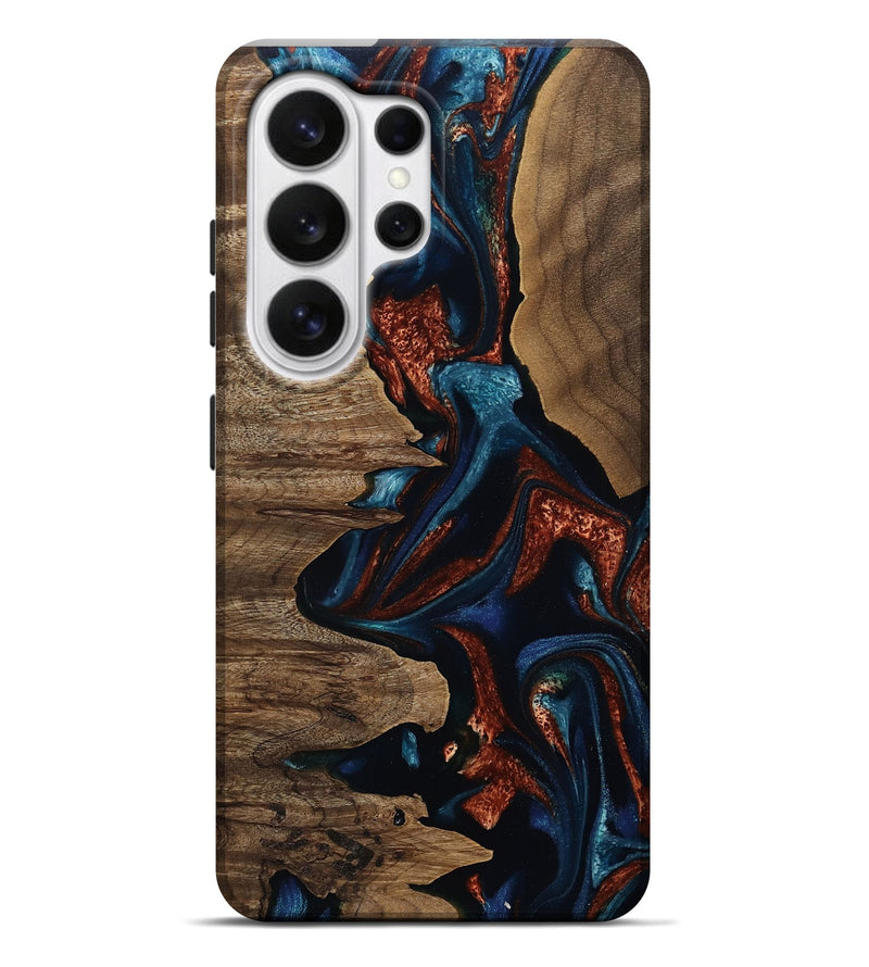 Galaxy S26 Ultra Wood Live Edge Phone Case - Lilyana (Teal & Gold, 809305)