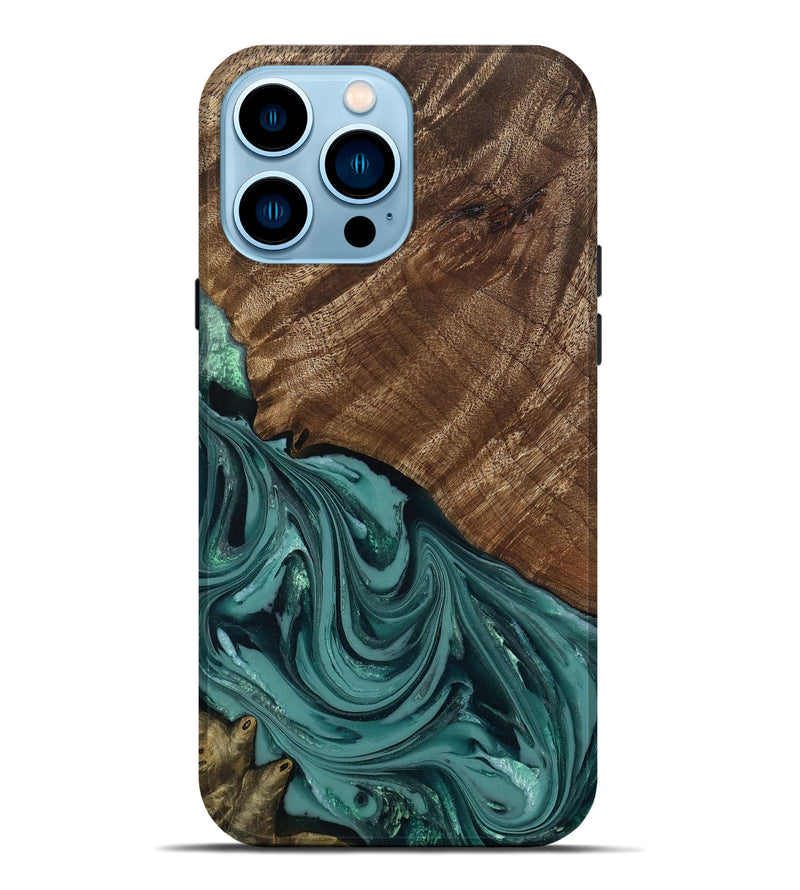 iPhone 14 Pro Max Wood Live Edge Phone Case - Anjali (Green, 809308)