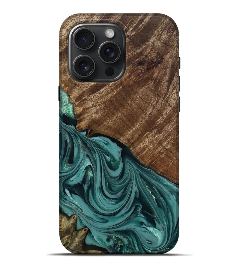 iPhone 16 Pro Max Wood Live Edge Phone Case - Anjali (Green, 809308)