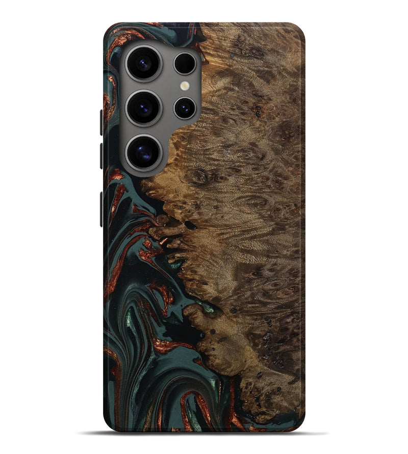 Galaxy S25 Ultra Wood Live Edge Phone Case - Alonza (Teal & Gold, 809310)