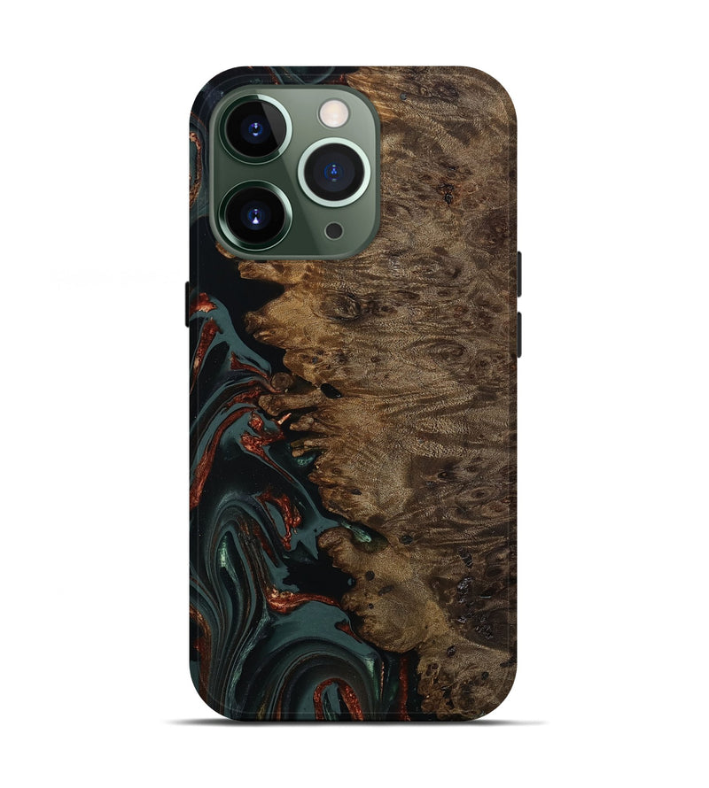 iPhone 13 Pro Wood Live Edge Phone Case - Alonza (Teal & Gold, 809310)