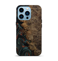 iPhone 14 Pro Wood Live Edge Phone Case - Alonza (Teal & Gold, 809310)