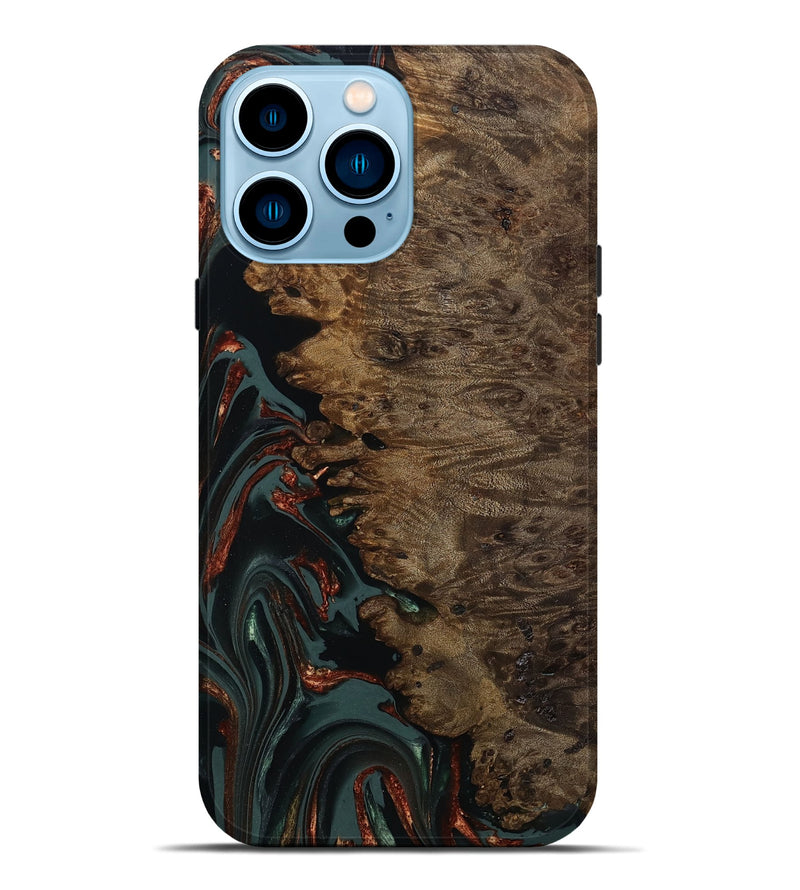 iPhone 14 Pro Max Wood Live Edge Phone Case - Alonza (Teal & Gold, 809310)