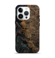 iPhone 15 Pro Wood Live Edge Phone Case - Alonza (Teal & Gold, 809310)