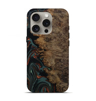 iPhone 16 Pro Wood Live Edge Phone Case - Alonza (Teal & Gold, 809310)