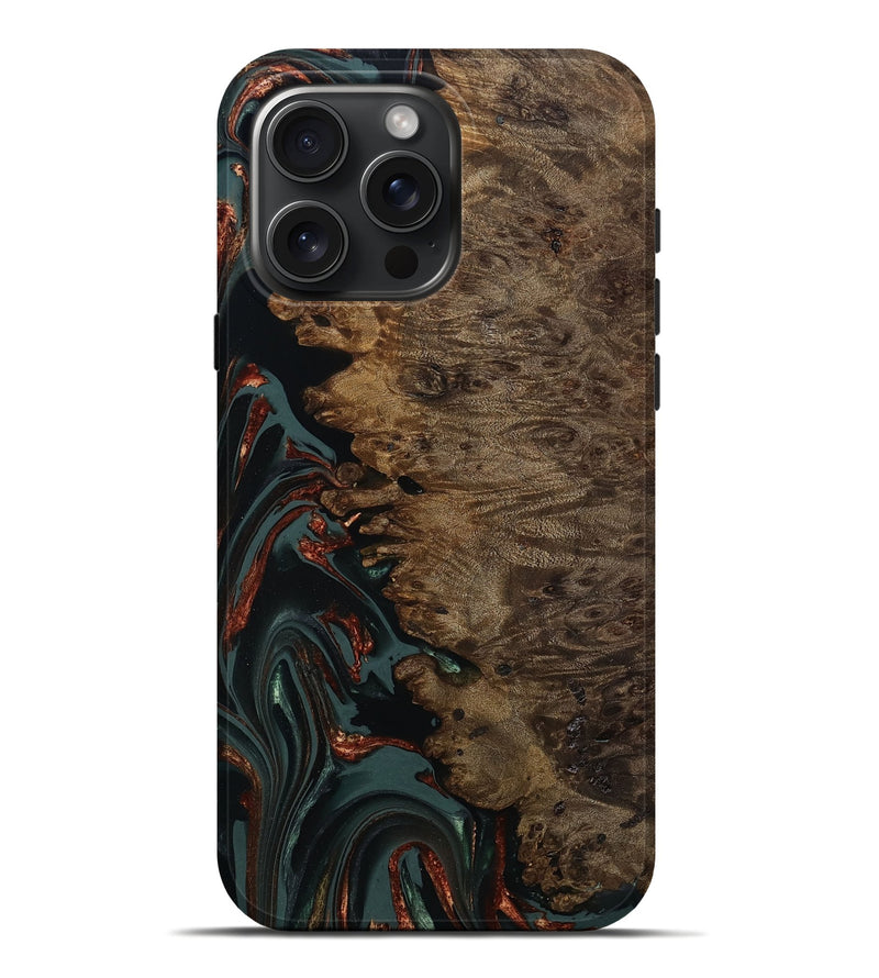 iPhone 16 Pro Max Wood Live Edge Phone Case - Alonza (Teal & Gold, 809310)