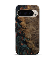 Pixel 9 Pro Wood Live Edge Phone Case - Alonza (Teal & Gold, 809310)