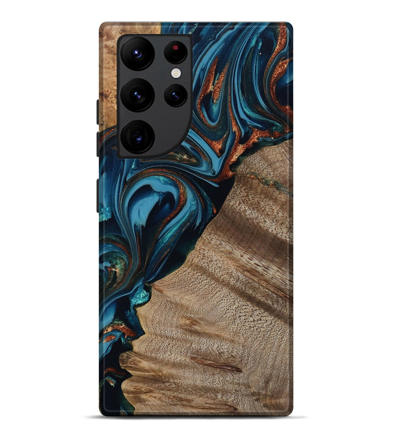 Galaxy S22 Ultra Wood Live Edge Phone Case - Rodrigo (Teal & Gold, 809311)