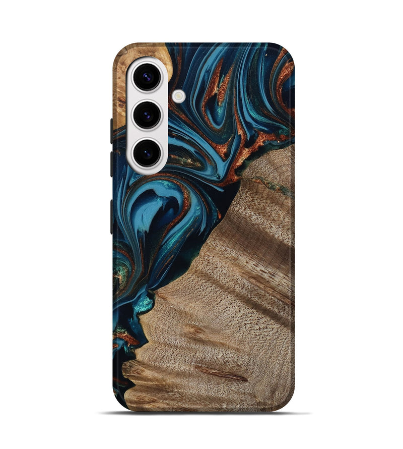 Galaxy S25 Wood Live Edge Phone Case - Rodrigo (Teal & Gold, 809311)