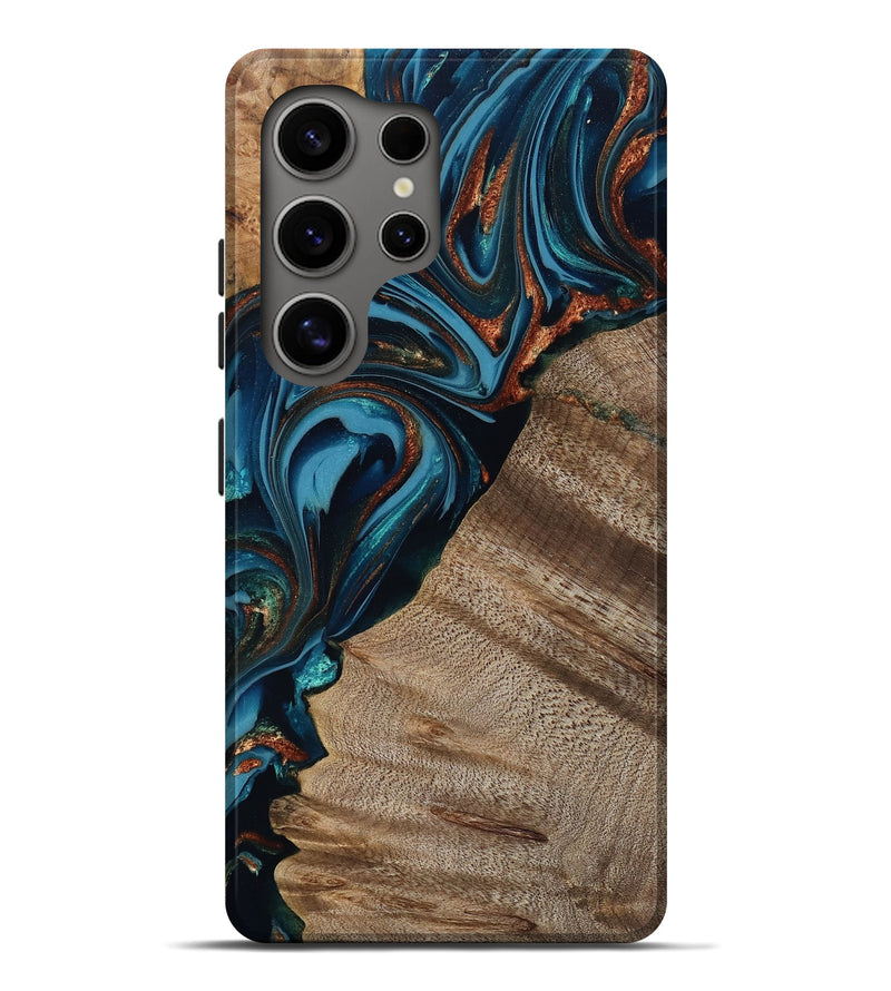 Galaxy S25 Ultra Wood Live Edge Phone Case - Rodrigo (Teal & Gold, 809311)