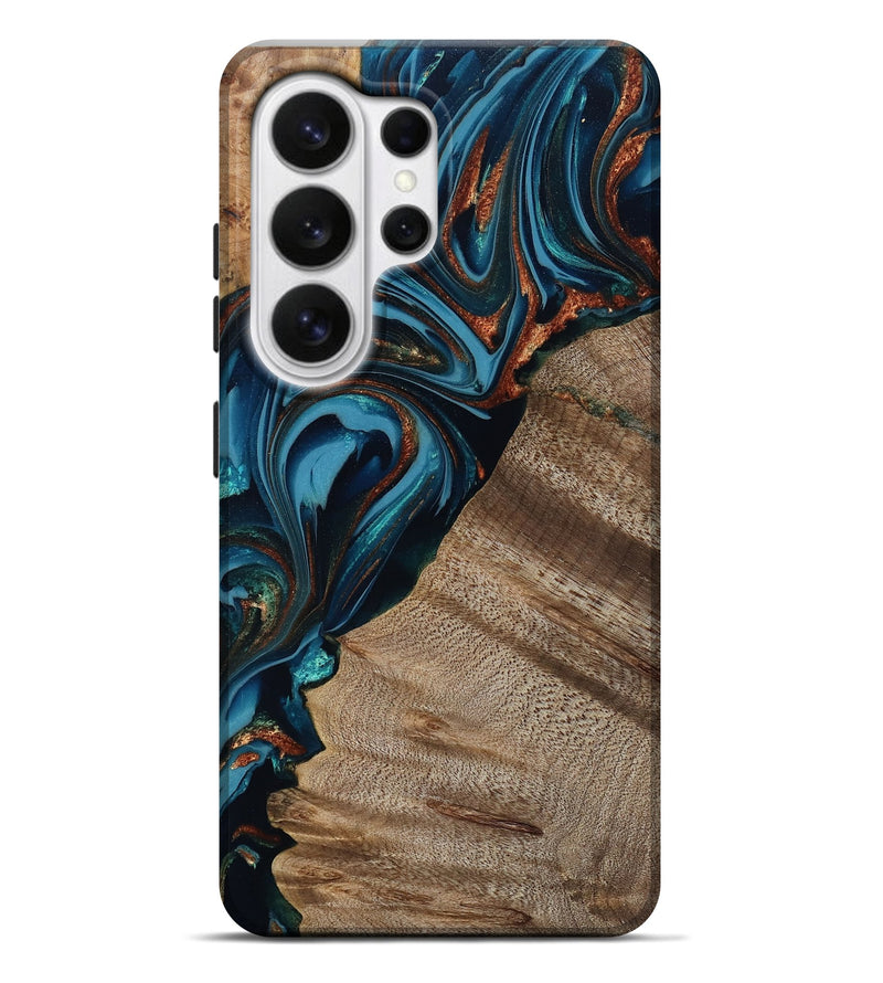 Galaxy S26 Ultra Wood Live Edge Phone Case - Rodrigo (Teal & Gold, 809311)