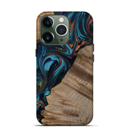 iPhone 13 Pro Wood Live Edge Phone Case - Rodrigo (Teal & Gold, 809311)