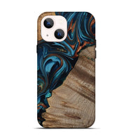 iPhone 14 Wood Live Edge Phone Case - Rodrigo (Teal & Gold, 809311)