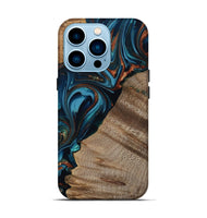 iPhone 14 Pro Wood Live Edge Phone Case - Rodrigo (Teal & Gold, 809311)