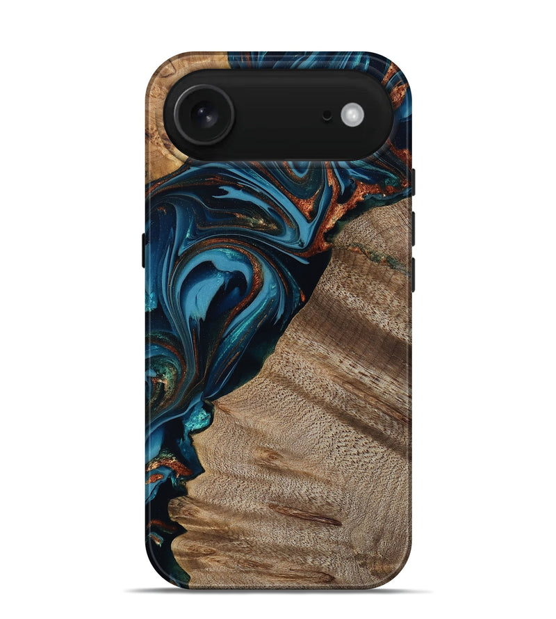 iPhone 17 Air Wood Live Edge Phone Case - Rodrigo (Teal & Gold, 809311)