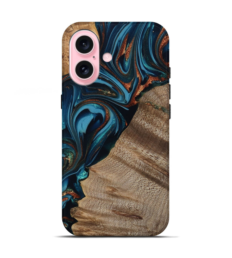 iPhone 17 Wood Live Edge Phone Case - Rodrigo (Teal & Gold, 809311)