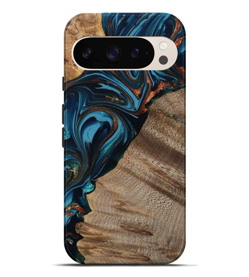 Pixel 10 Pro XL Wood Live Edge Phone Case - Rodrigo (Teal & Gold, 809311)