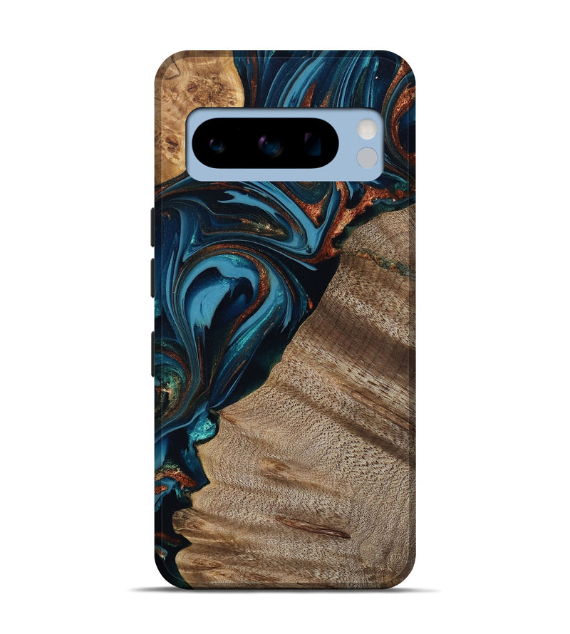 Pixel 8 Pro Wood Live Edge Phone Case - Rodrigo (Teal & Gold, 809311)