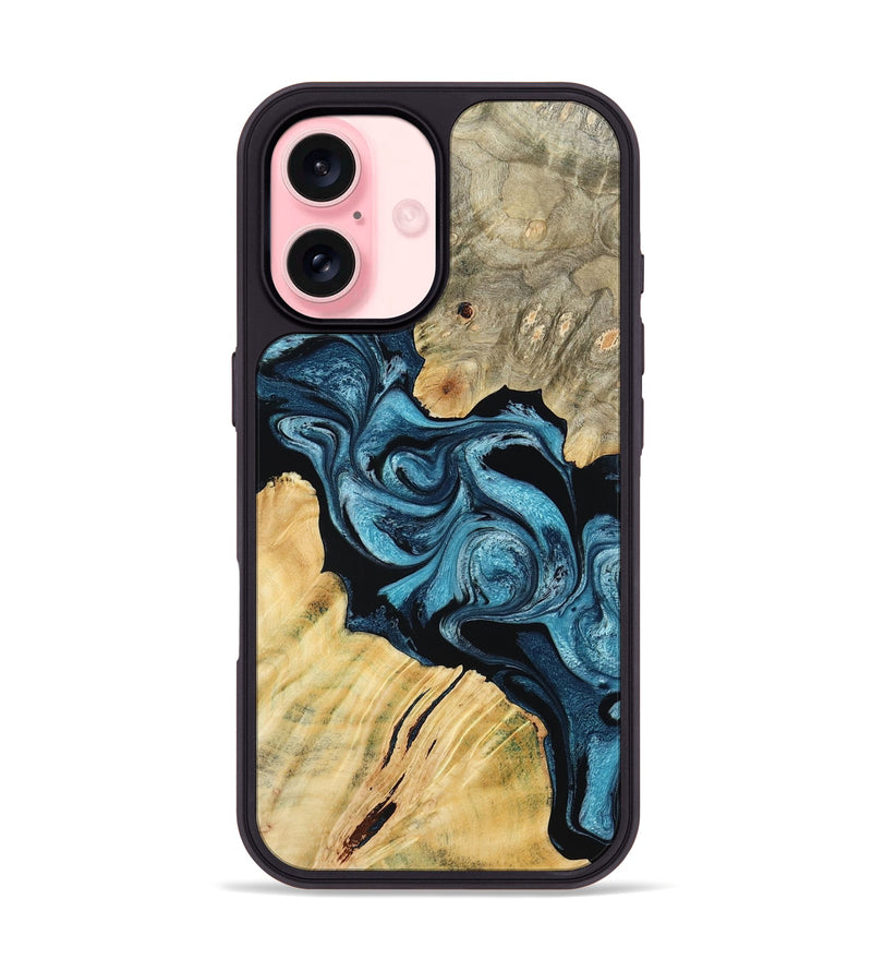 iPhone 16 Wood Phone Case - Tempie (Blue, 809344)