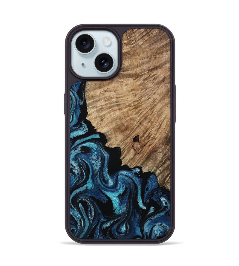 iPhone 15 Wood Phone Case - Marlena (Blue, 809346)